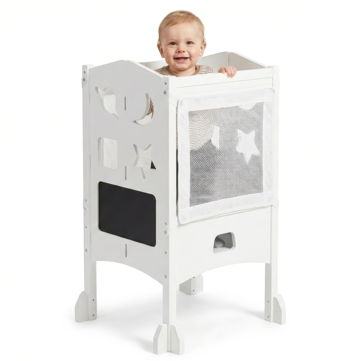 Klappbarer Lernturm mit 360° Sicherheitsnetz für Rundumschutz