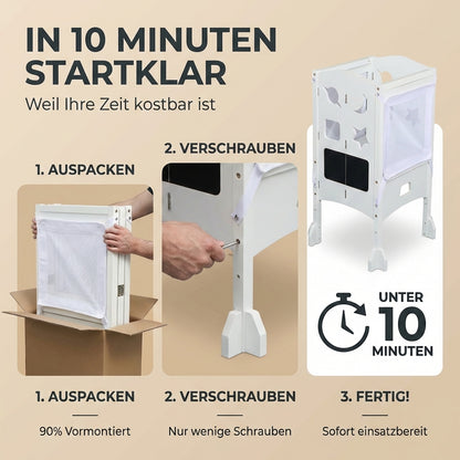 Klappbarer Lernturm mit 360° Sicherheitsnetz für Rundumschutz