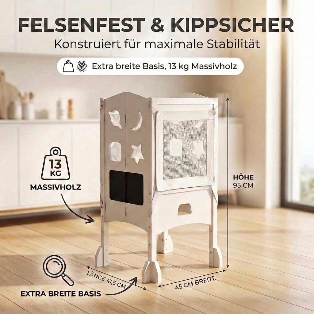 Klappbarer Lernturm mit 360° Sicherheitsnetz für Rundumschutz