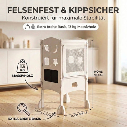 Klappbarer Lernturm mit 360° Sicherheitsnetz für Rundumschutz