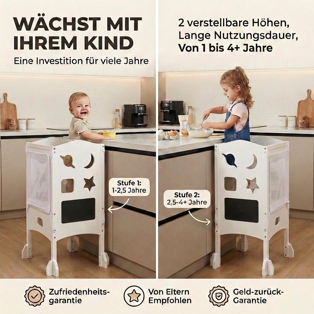 Klappbarer Lernturm mit 360° Sicherheitsnetz für Rundumschutz