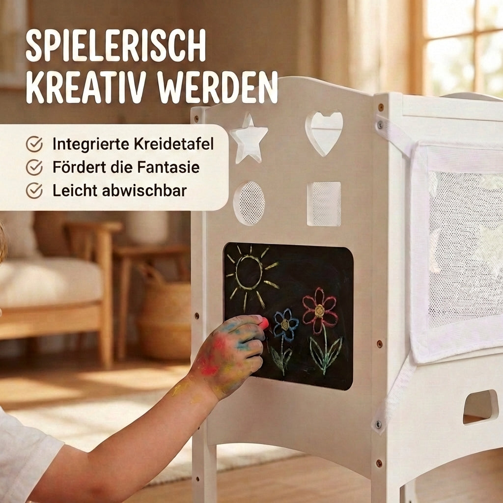 Klappbarer Lernturm mit 360° Sicherheitsnetz für Rundumschutz