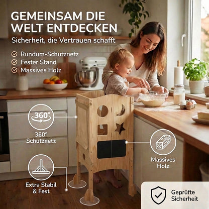 Klappbarer Lernturm mit 360° Sicherheitsnetz für Rundumschutz