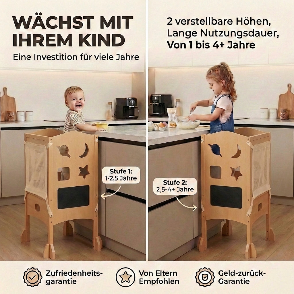 Klappbarer Lernturm mit 360° Sicherheitsnetz für Rundumschutz