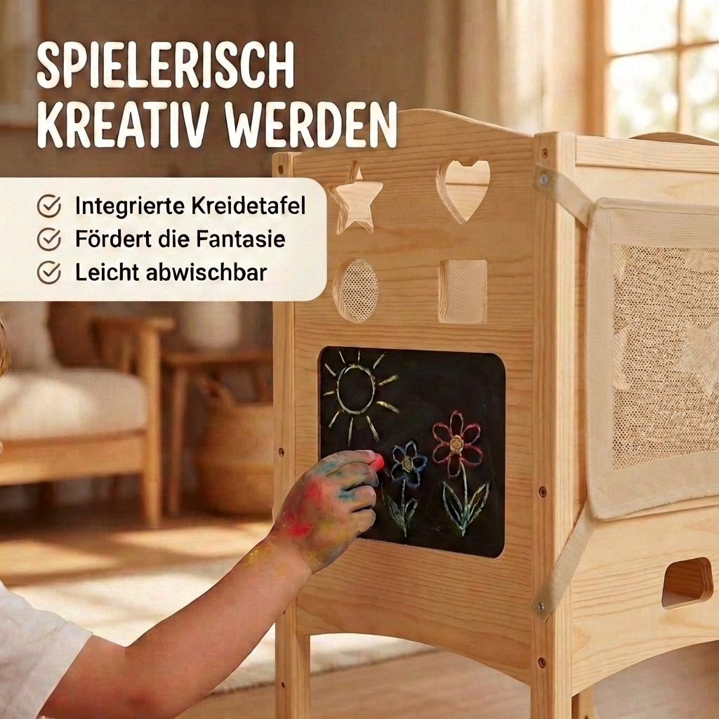 Klappbarer Lernturm mit 360° Sicherheitsnetz für Rundumschutz